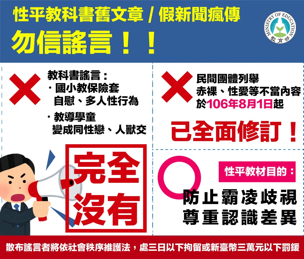 「性平教科書舊文章假新聞瘋傳 勿信謠言！」懶人包